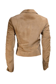 John Carlisle - Tan Suede Ruched Sleeve Blazer Jacket Sz S - Current Boutique