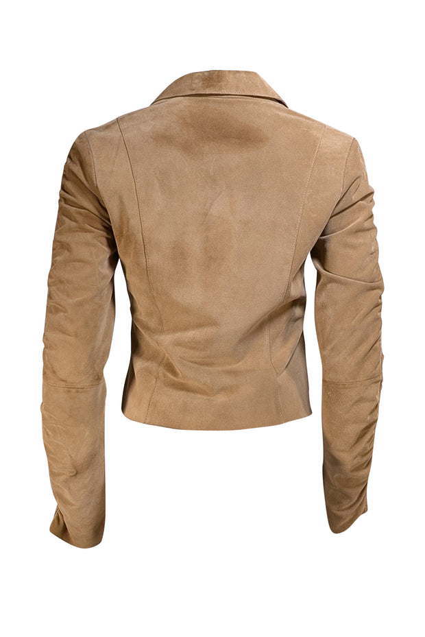 John Carlisle - Tan Suede Ruched Sleeve Blazer Jacket Sz S - Current Boutique