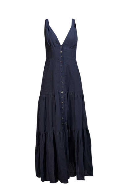 A.L.C. - Navy Sleeveless Button Front Maxi Dress Sz 4 - Current Boutique