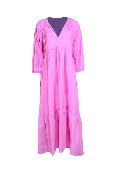 Xirena - Pink Cotton Poplin Tiered Midi Dress Sz L - Current Boutique