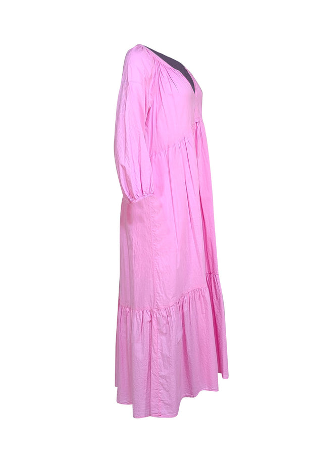 Xirena - Pink Cotton Poplin Tiered Midi Dress Sz L - Current Boutique