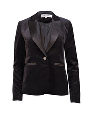 Diane von Furstenberg - Black Velvet Satin Lapel Blazer Sz 2 - Current Boutique