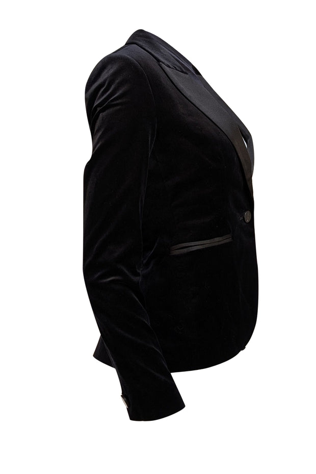 Diane von Furstenberg - Black Velvet Satin Lapel Blazer Sz 2 - Current Boutique