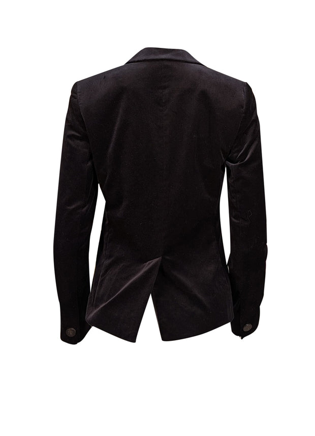 Diane von Furstenberg - Black Velvet Satin Lapel Blazer Sz 2 - Current Boutique