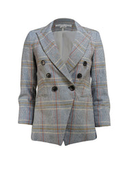 Veronica Beard - White, Black, Blue, & Orange Micro Houndstooth Print Blazer Sz 2 - Current Boutique