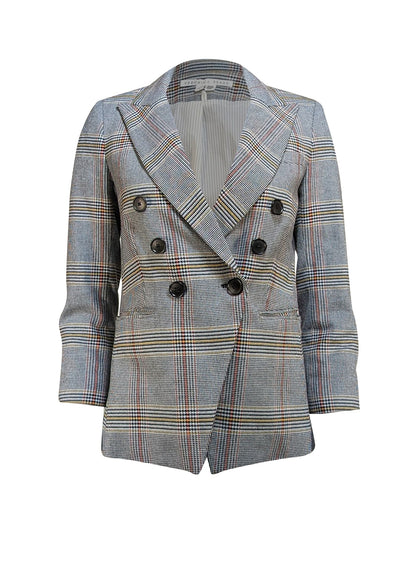 Veronica Beard - White, Black, Blue, & Orange Micro Houndstooth Print Blazer Sz 2 - Current Boutique