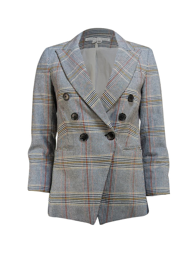 Veronica Beard - White, Black, Blue, & Orange Micro Houndstooth Print Blazer Sz 2 - Current Boutique