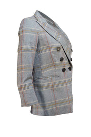 Veronica Beard - White, Black, Blue, & Orange Micro Houndstooth Print Blazer Sz 2 - Current Boutique