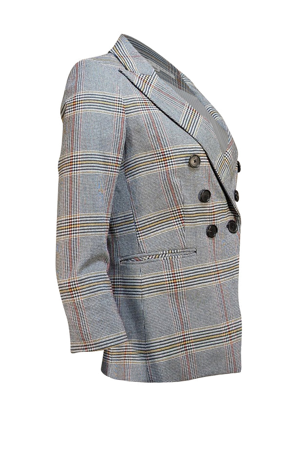 Veronica Beard - White, Black, Blue, & Orange Micro Houndstooth Print Blazer Sz 2 - Current Boutique