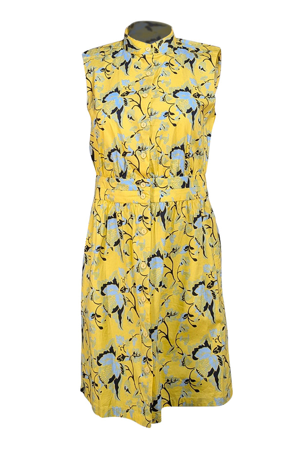 Diane von Furstenberg - Yellow & Blue Floral Mini Shirt Dress Sz 4