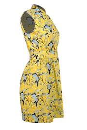 Diane von Furstenberg - Yellow & Blue Floral Mini Shirt Dress Sz 4