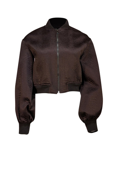 Ted Baker - Brown Jacquard Weave Cropped "Bailey" Bomber Jacket Sz 4 - Current Boutique