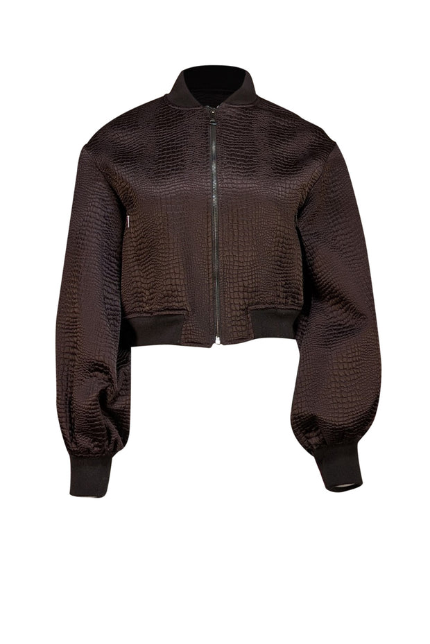 Ted Baker - Brown Jacquard Weave Cropped "Bailey" Bomber Jacket Sz 4 - Current Boutique