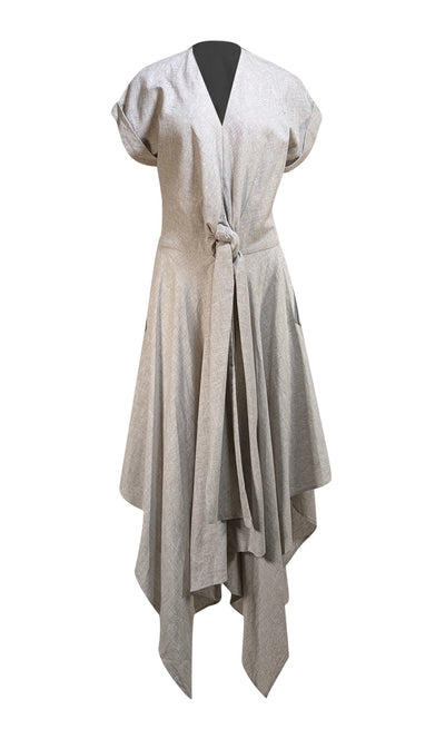 Suiteveintiuno - Khaki & White Striped Linen Midi Dress Sz S - Current Boutique