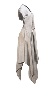 Suiteveintiuno - Khaki & White Striped Linen Midi Dress Sz S - Current Boutique