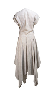 Suiteveintiuno - Khaki & White Striped Linen Midi Dress Sz S - Current Boutique