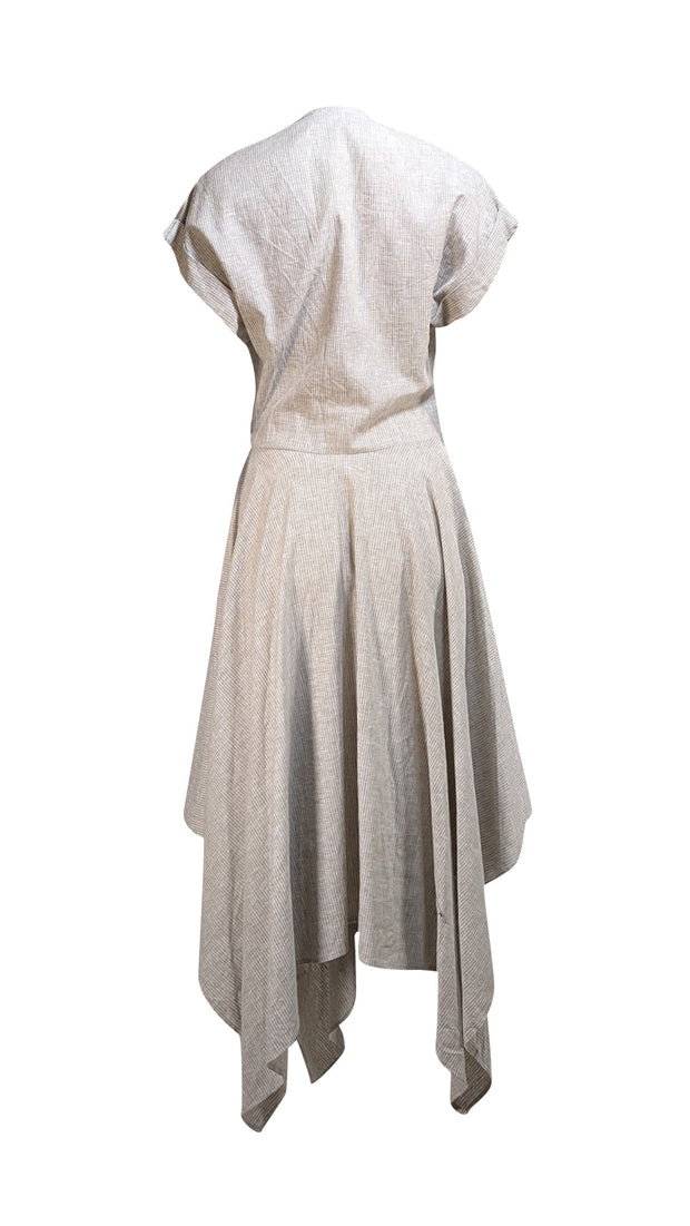 Suiteveintiuno - Khaki & White Striped Linen Midi Dress Sz S - Current Boutique