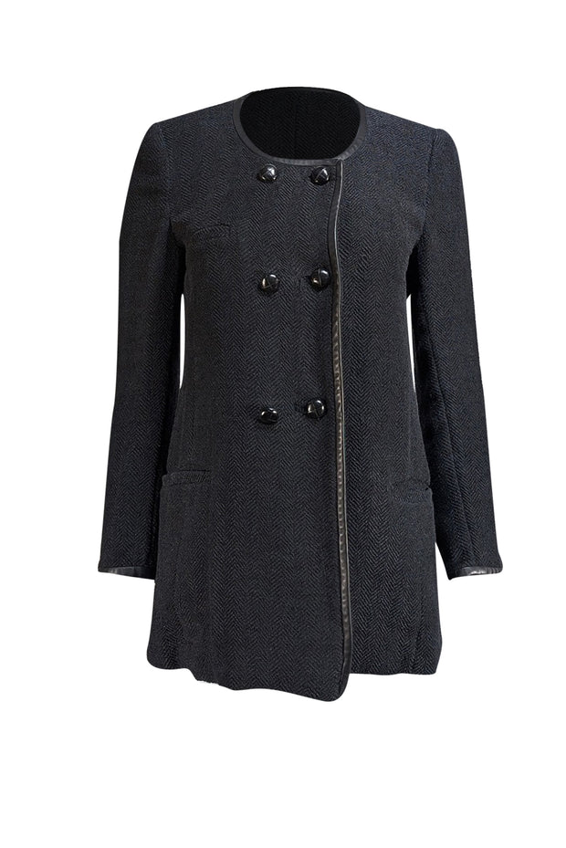 Isabel Marant - Black Herringbone Double Breasted Jacket Sz 10 - Current Boutique