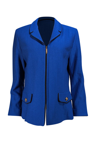St John Collection - Blue W/ Black Trim Collared Jacket Sz 14