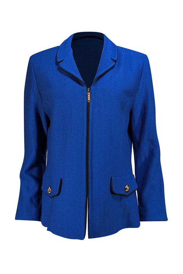 St John Collection - Blue W/ Black Trim Collared Jacket Sz 14