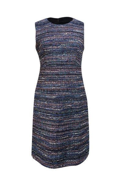 Diane von Furstenberg - Navy, Blue, & Pink Tweed Sleeveless Dress Sz 8 - Current Boutique