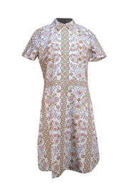 Tory Burch - White Multi Print Mini "Hicks Garden Port" Dress Sz 10 - Current Boutique