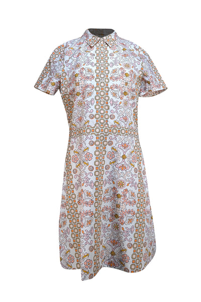 Tory Burch - White Multi Print Mini "Hicks Garden Port" Dress Sz 10 - Current Boutique