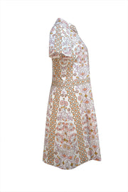 Tory Burch - White Multi Print Mini "Hicks Garden Port" Dress Sz 10 - Current Boutique