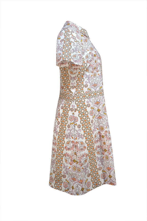 Tory Burch - White Multi Print Mini "Hicks Garden Port" Dress Sz 10 - Current Boutique