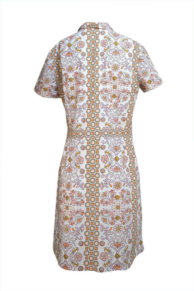 Tory Burch - White Multi Print Mini "Hicks Garden Port" Dress Sz 10 - Current Boutique