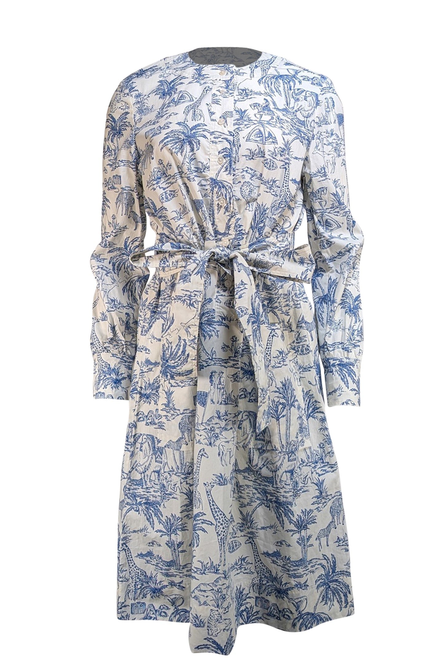 Tory Burch Ivory Blue Safari Print Tunic Dress Sz 10 Current