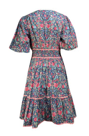 Shoshanna - Blue & Pink Floral Cotton Cropped Sleeve Dress Sz 8 - Current Boutique