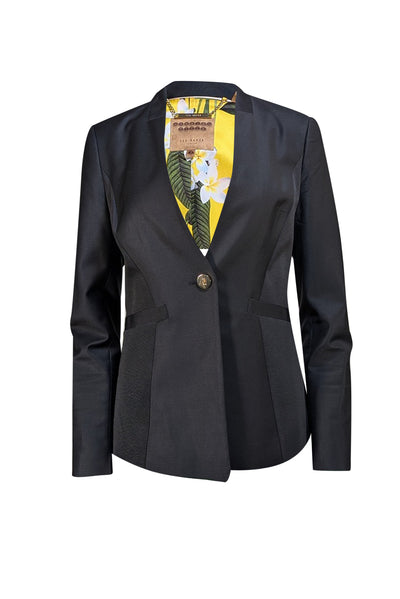 Ted Baker - Black Collarless Blazer Sz 8 - Current Boutique