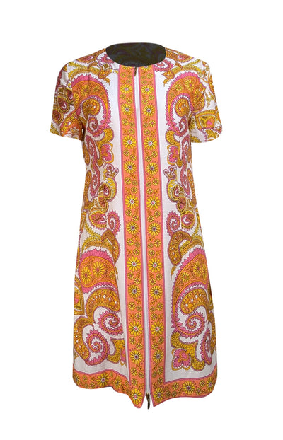 Trina Turk - White, Pink, Orange, & Yellow Print Zipper Front Dress Sz 10 - Current Boutique