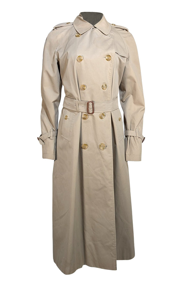 Burberry - Khaki Belted Midi Trench Coat Sz 12 - Current Boutique