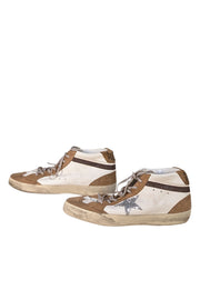 Golden Goose - White Leather Midstar Sneakers w/ Tan Trims & Silver Star Sz 12