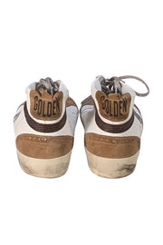 Golden Goose - White Leather Midstar Sneakers w/ Tan Trims & Silver Star Sz 12