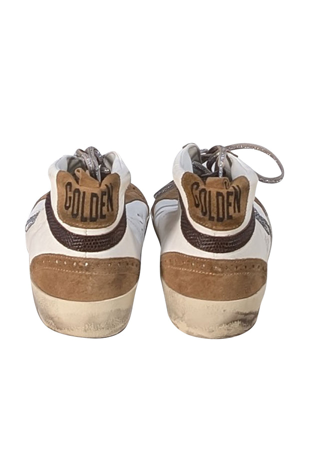 Golden Goose - White Leather Midstar Sneakers w/ Tan Trims & Silver Star Sz 12