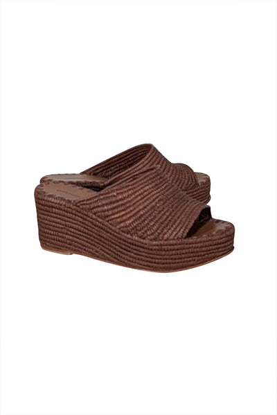 Carrie Forbes - Rust Brown Raffia "Karim" Woven Platform Mule Sandals Sz 11 - Current Boutique