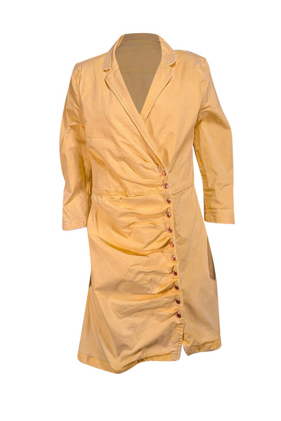 Retrofete - Butter Yellow Wrap Denim Mini "Willa" Dress Sz XL - Current Boutique