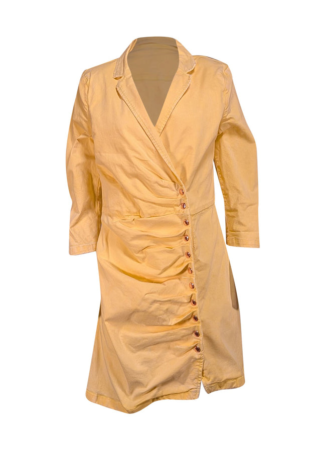 Retrofete - Butter Yellow Wrap Denim Mini "Willa" Dress Sz XL - Current Boutique