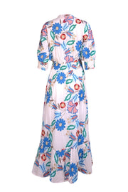 Oliphant - White & Multicolor Embroidered Print Maxi Dress Sz M - Current Boutique