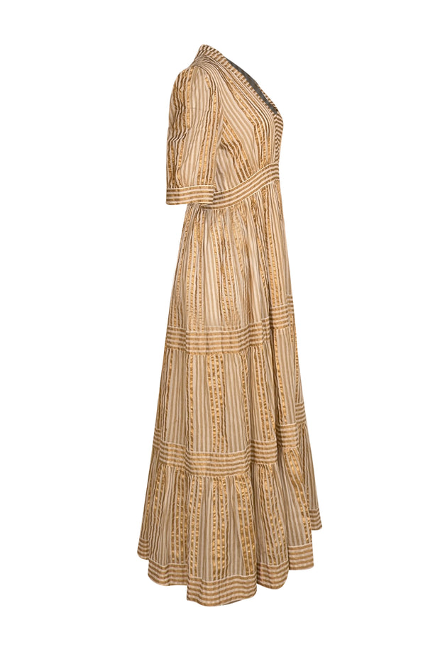 Oliphant - Gold, Beige, and Ivory Striped Maxi Dress Sz M - Current Boutique