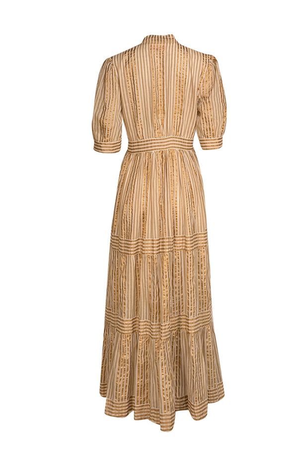 Oliphant - Gold, Beige, and Ivory Striped Maxi Dress Sz M - Current Boutique