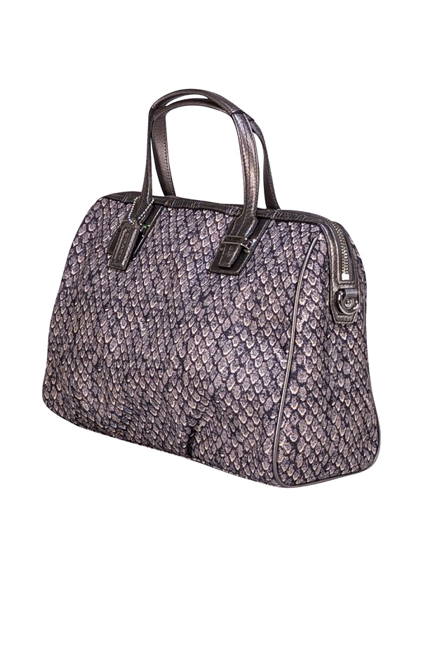 Coach - Grey & Cream Print Fabric Satchel w/ Leather Trims