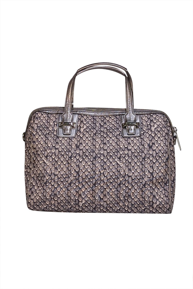 Coach - Grey & Cream Print Fabric Satchel w/ Leather Trims