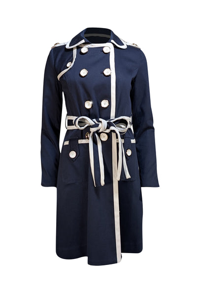 Milly - Navy & Ivory Trim Trench Coat Sz 4 - Current Boutique