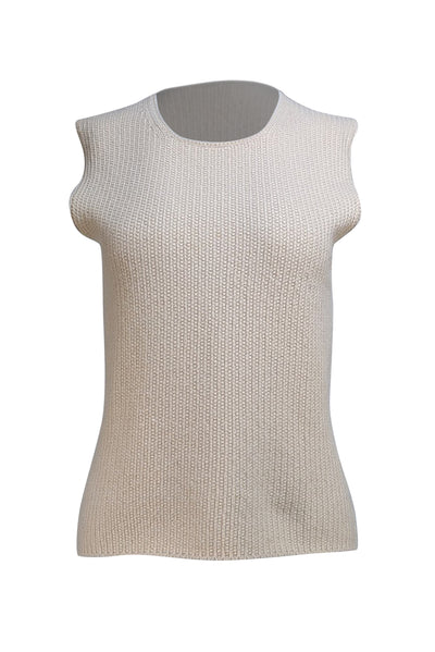 Chanel - Beige Cashmere Sleeveless Sweater Vest Sz 4 - Current Boutique