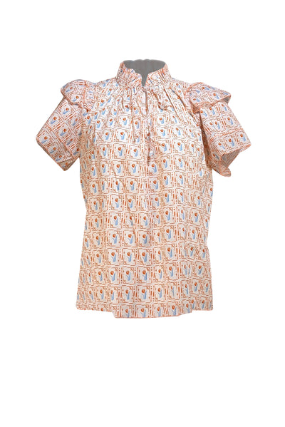 Hunter Bell - White, Orange, & Blue Tulip "Millie" Shirt Sz XS - Current Boutique