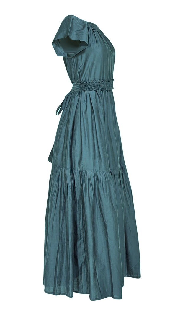 Mirth - Teal Tiered Cotton Maxi Dress Sz 4 - Current Boutique